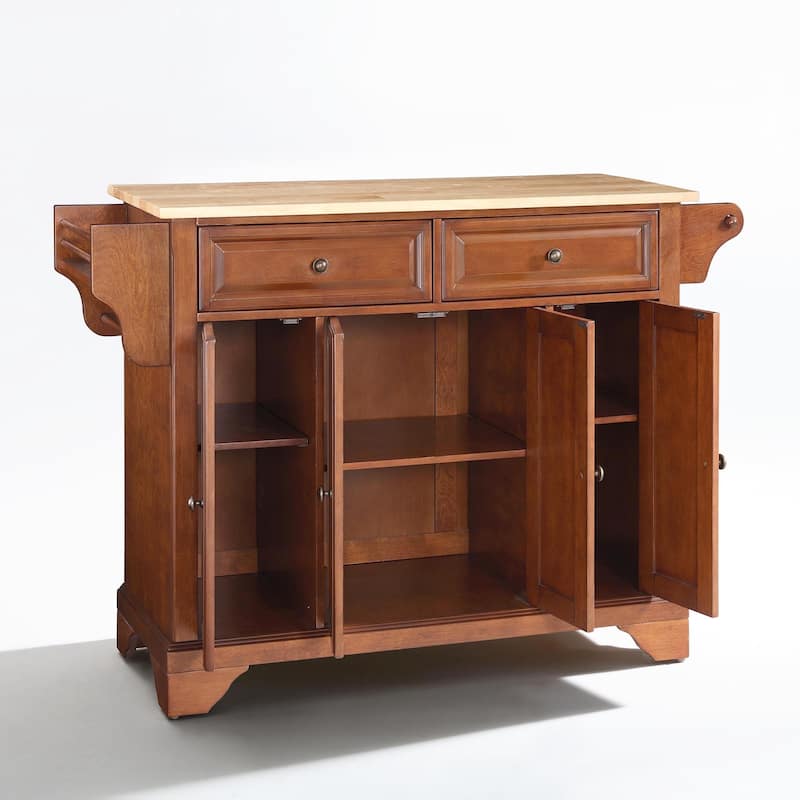 Crosley LaFayette Classic Cherry Natural Wood Top Kitchen Island - 18"d x 51.5"w x 36"h