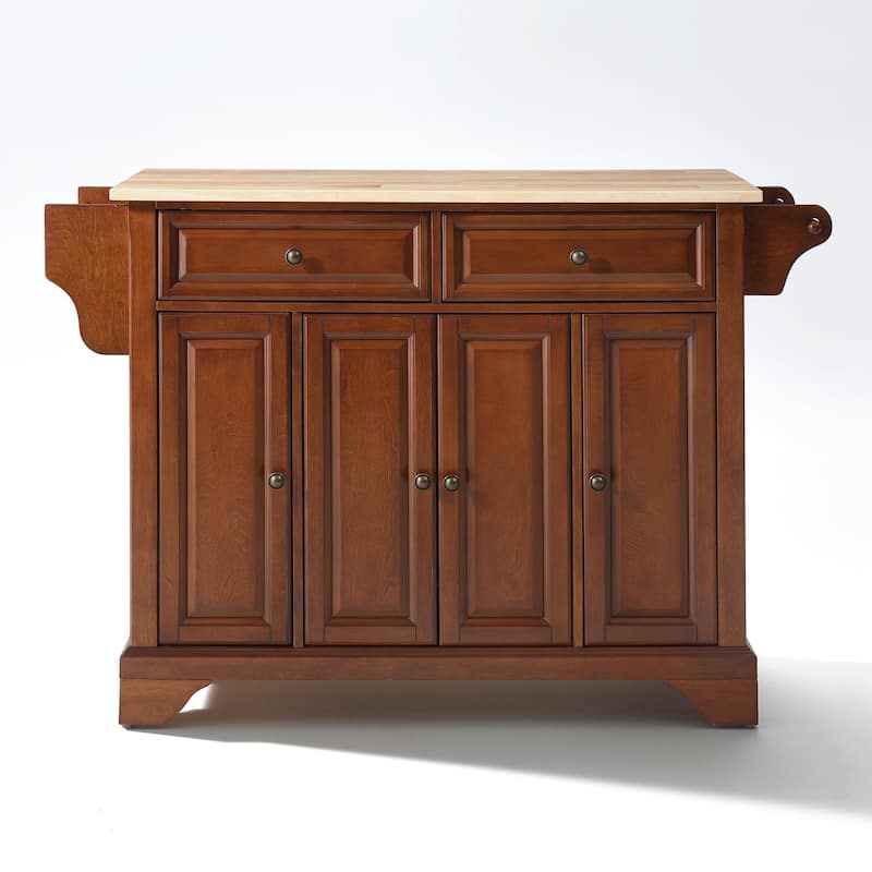 Crosley LaFayette Classic Cherry Natural Wood Top Kitchen Island - 18"d x 51.5"w x 36"h