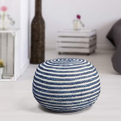 Sevita Deep Sea Blue and White Braided Pouf Ottoman