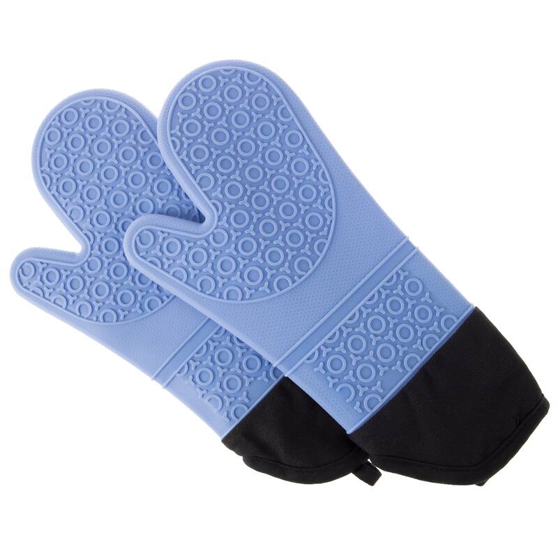 Silicone Oven Mitts – Extra Long Quality Heat Resistant with Quilted Lining and 2-sided Textured Grip by Windsor Home