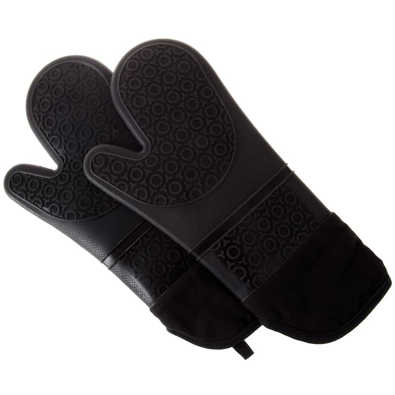 Silicone Oven Mitts – Extra Long Quality Heat Resistant with Quilted Lining and 2-sided Textured Grip by Windsor Home