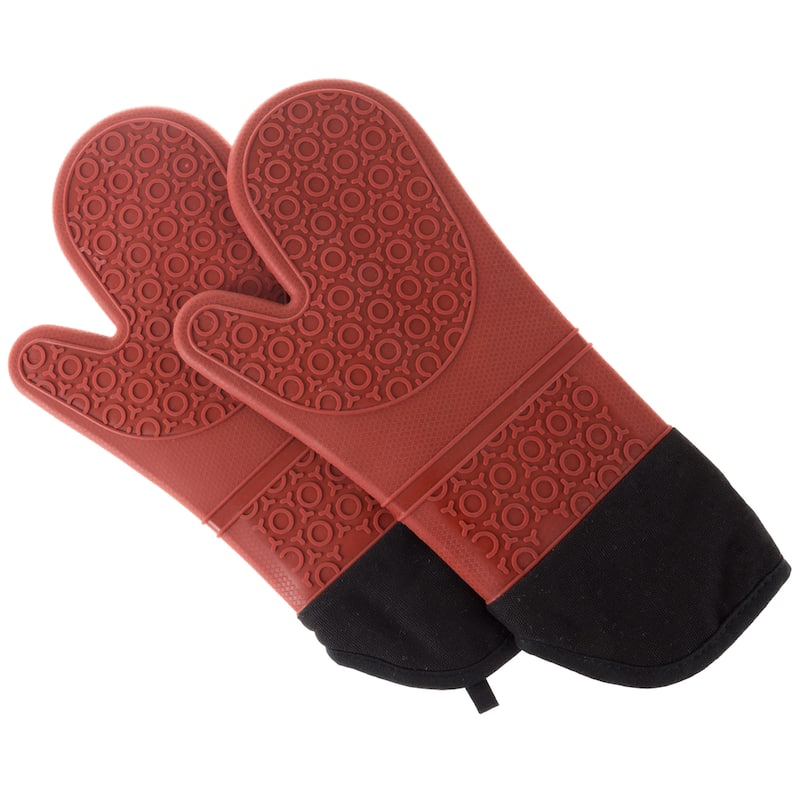 Silicone Oven Mitts – Extra Long Quality Heat Resistant with Quilted Lining and 2-sided Textured Grip by Windsor Home