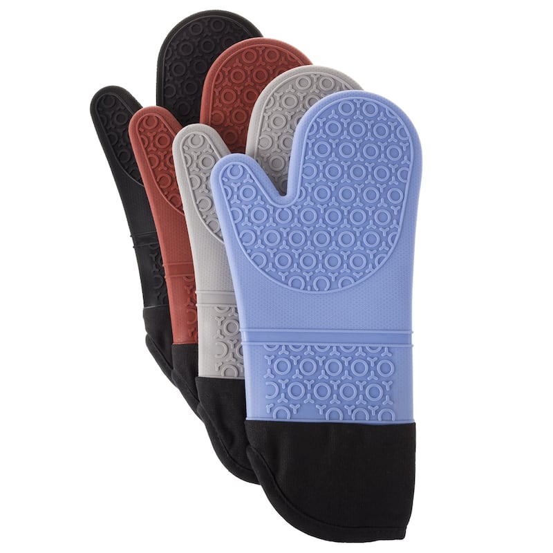 Silicone Oven Mitts – Extra Long Quality Heat Resistant with Quilted Lining and 2-sided Textured Grip by Windsor Home