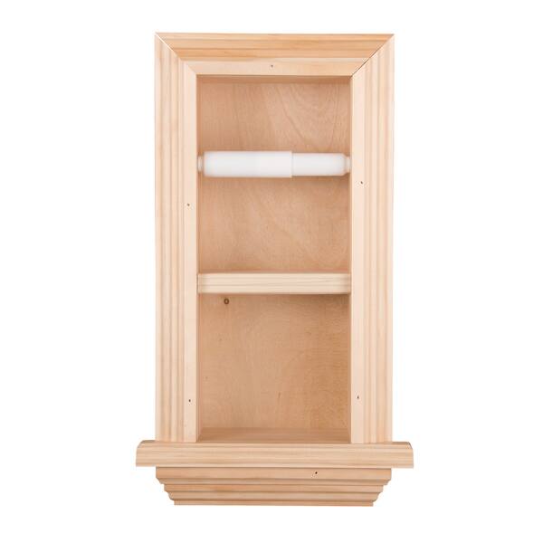 WG Wood Products Belvedere Recessed Toilet Paper Holder in Unfinished Solid Wood Double with Newport Frame with Ledge