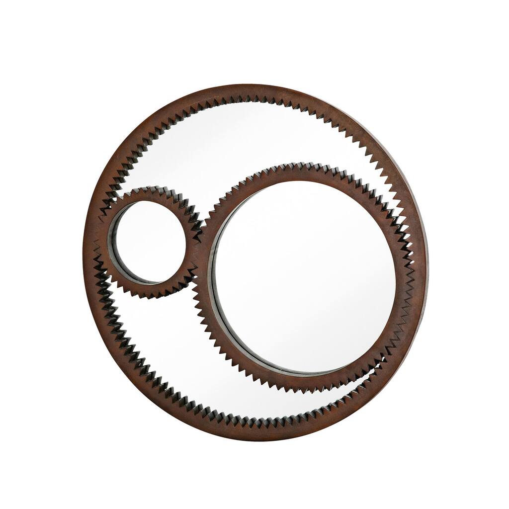 Contemporary Antique Rust Round Gear Accent Hanging Wall Mirror