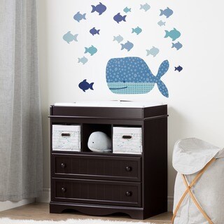 South Shore Savannah Espresso and Blue Changing table with Little Whale Wall Decals