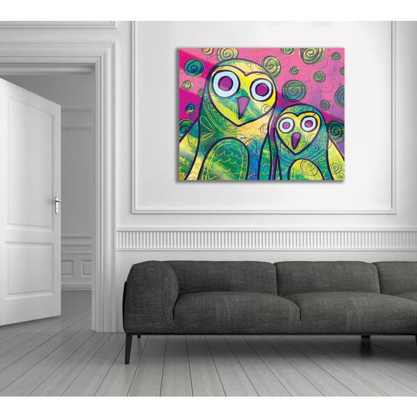 Shop Wild Colorful Owls Yellow Wall Art Print On Glass Free