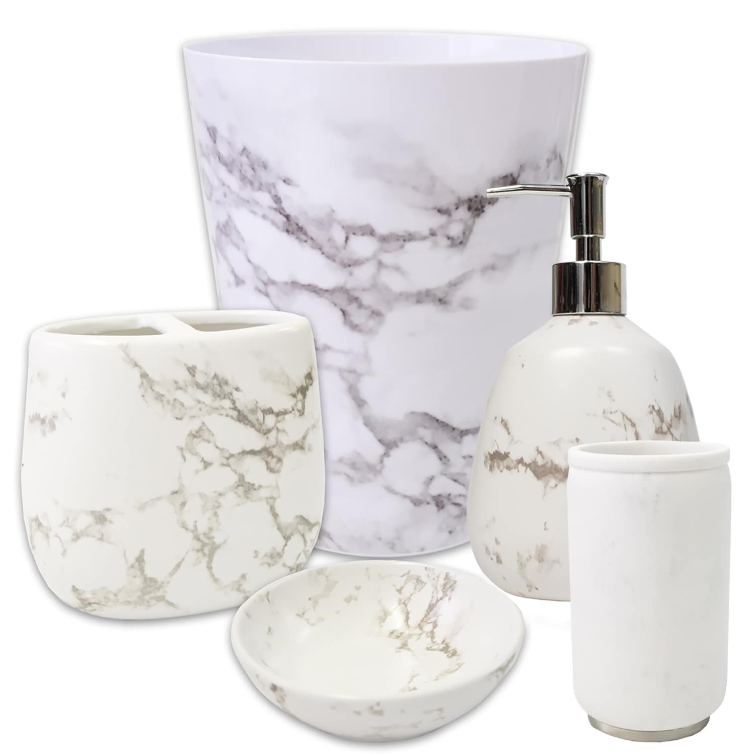 Marble 5 Piece Bath Accessory Set or Separates Grey Lotion/Soap