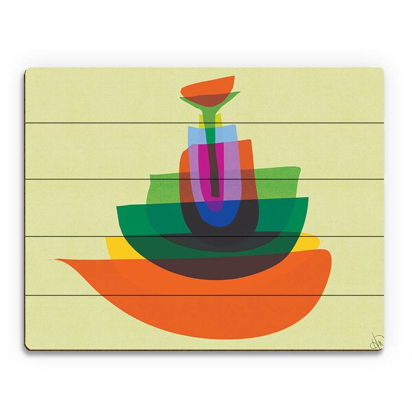 Persimmon Stacked Mod Dishes Wall Art on Wood