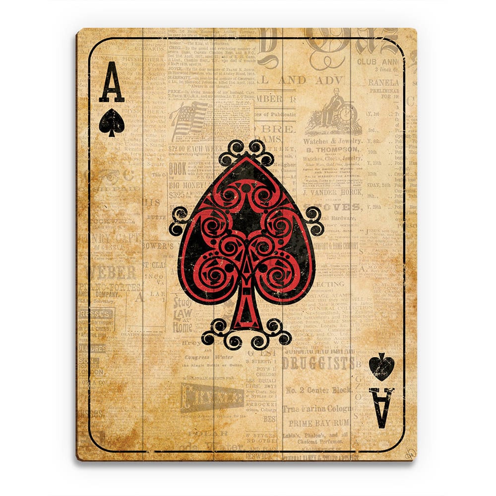 Vintage Ace Playing Card Wall Art Print on Wood - Overstock - 16343222