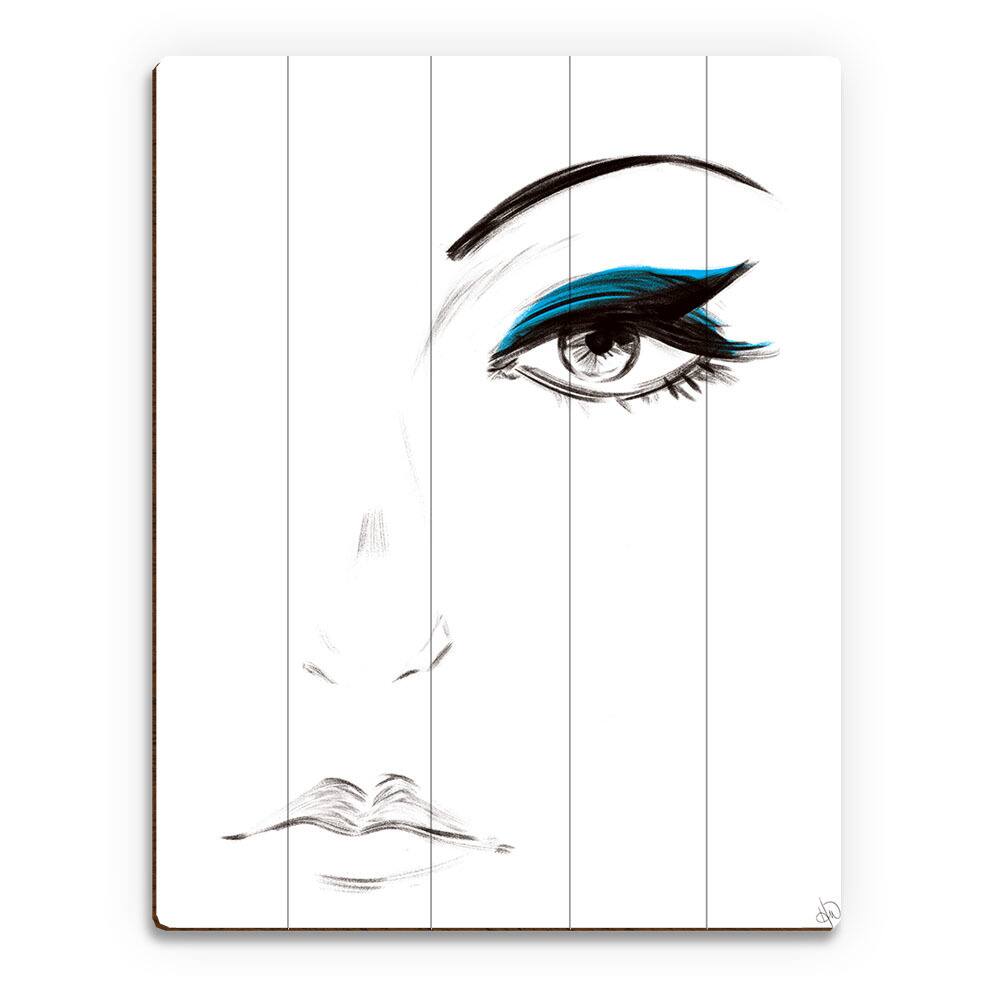 Cyan Eyeshadow Wall Art Print on Wood