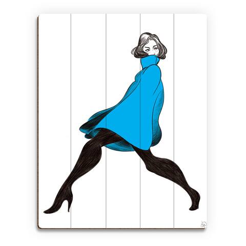 Woman Striking a Pose -Cyan Wall Art Print on Wood