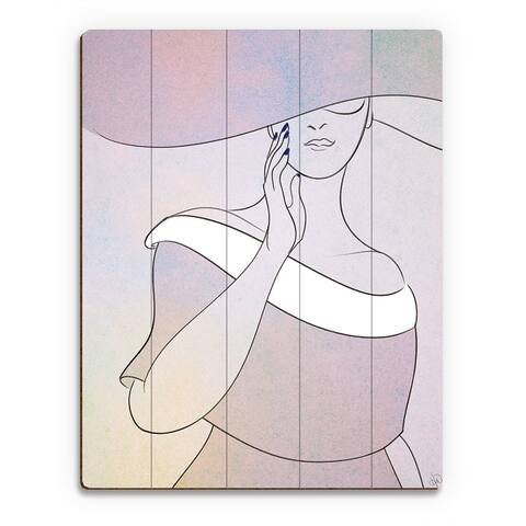 Lavender Woman with Hat Wall Art Print on Wood