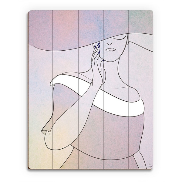 Lavender Woman with Hat Wall Art Print on Wood