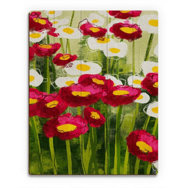 Spring Wildflowers Painting Wall Art Print on Wood