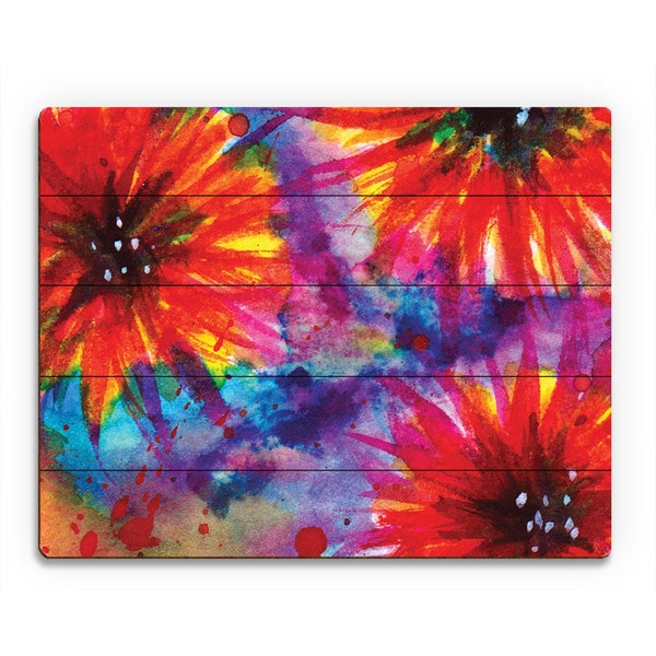Dalia Flowers in Red Wall Art Print on Wood