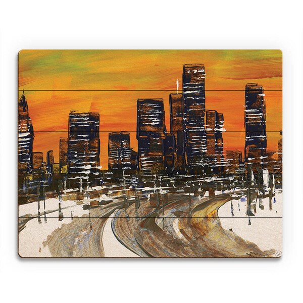 Interstate Thirty Cityscape Wall Art Print on Wood