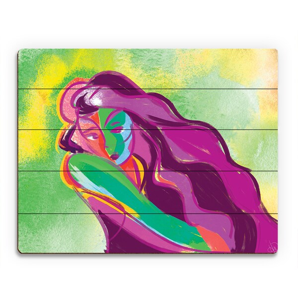 Verdigris Line Woman Wall Art Print on Wood