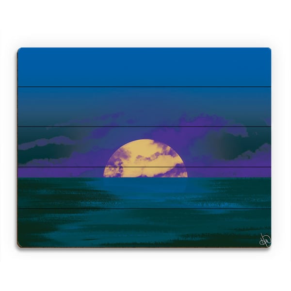 Cobalt Seascape Sunset Wall Art Print on Wood