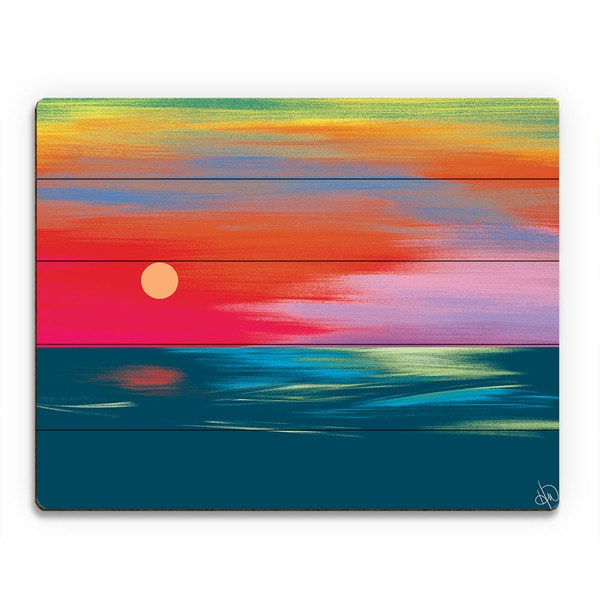 Setting Scarlet Seascape Sunset Wall Art on Wood