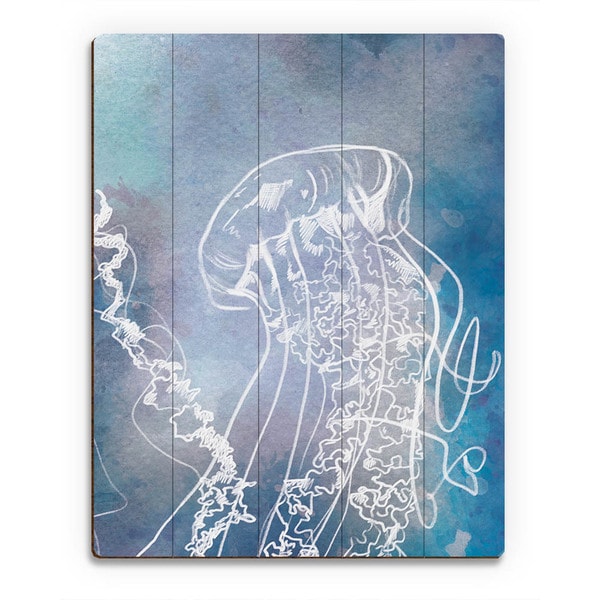 Close Up Jellyfish Blue Wall Art Print on Wood