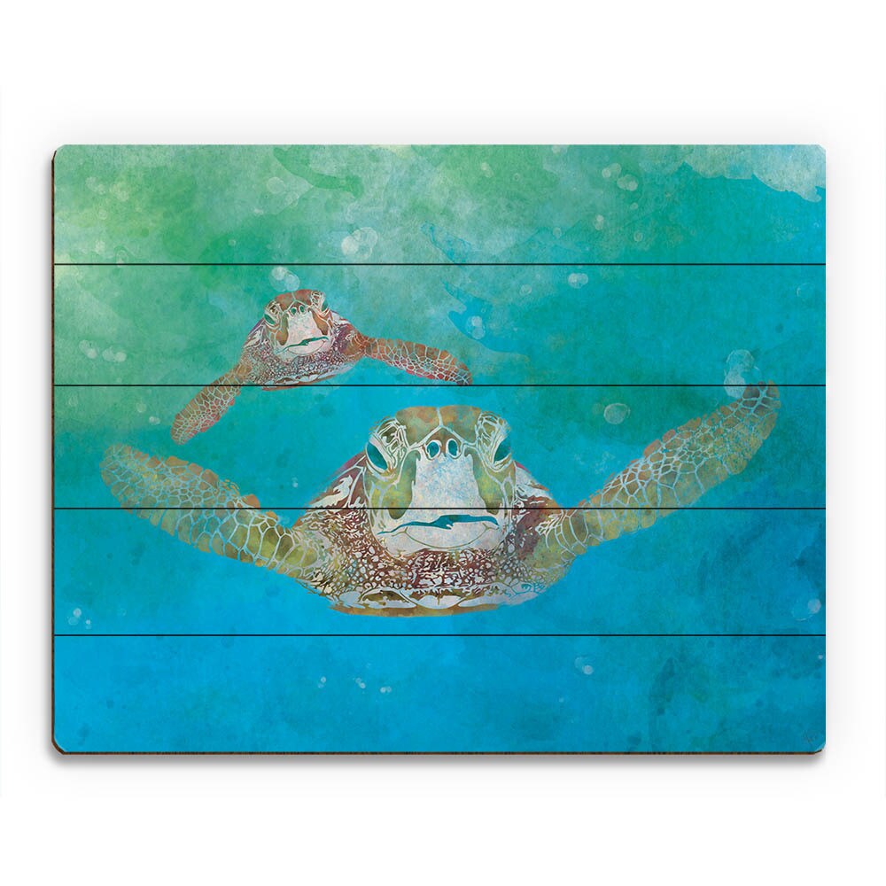 Shop Two Sea Turtles Swimming Wall Art Print On Wood Overstock 16343316