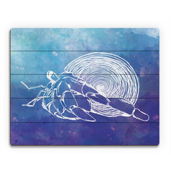 Hermit Crab on Blue Wall Art Print on Wood