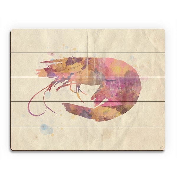 Fancy Watercolor Shrimp Wall Art Print on Wood