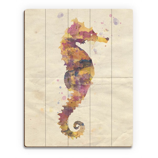Artsy Watercolor Seahorse Wall Art Print on Wood