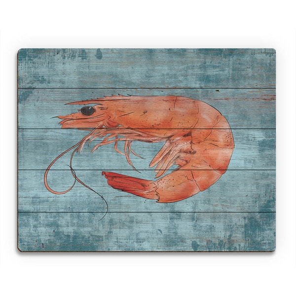 Fresh Shrimp on Blue Wall Art Print on Wood