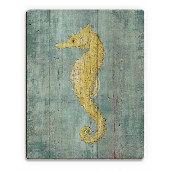 slide 2 of 2, Bright Seahorse in Yellow Wall Art Print on Wood