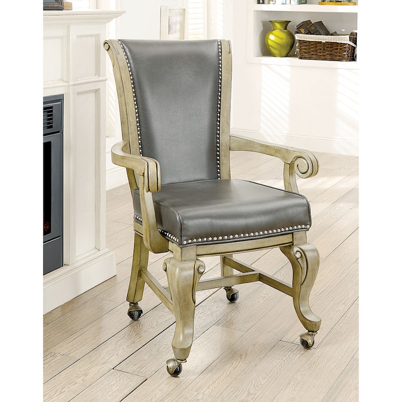 Furniture of America Frankline Traditional Faux Leather Wheeled Arm Chairs (Set of 2) - Grey