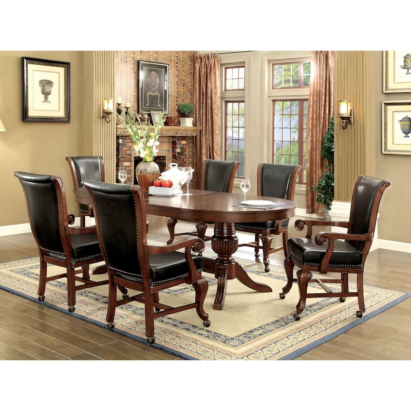 Furniture of America Frankline Traditional Faux Leather Wheeled Arm Chairs (Set of 2)