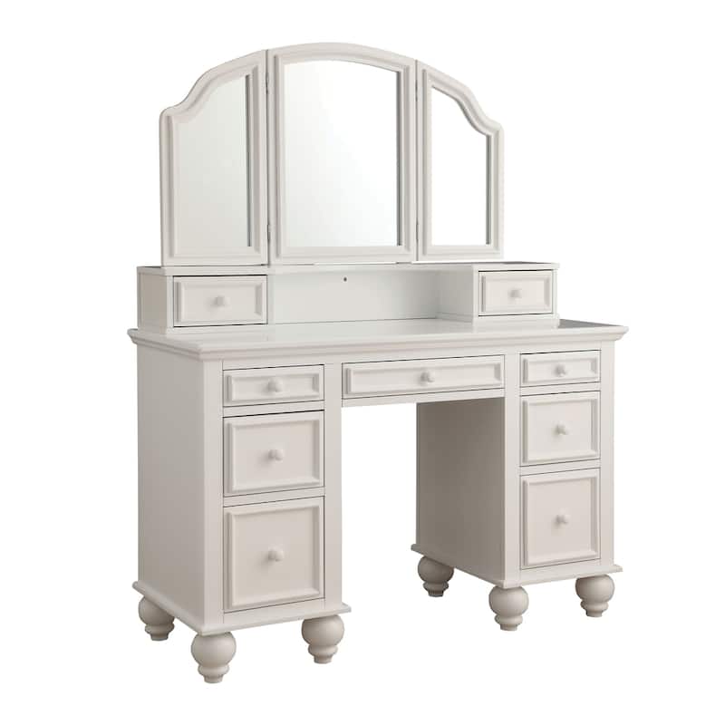 Boke Transitional Solid Wood 3-Piece Makeup Vanity Set with 3-side Mirror by Furniture of America