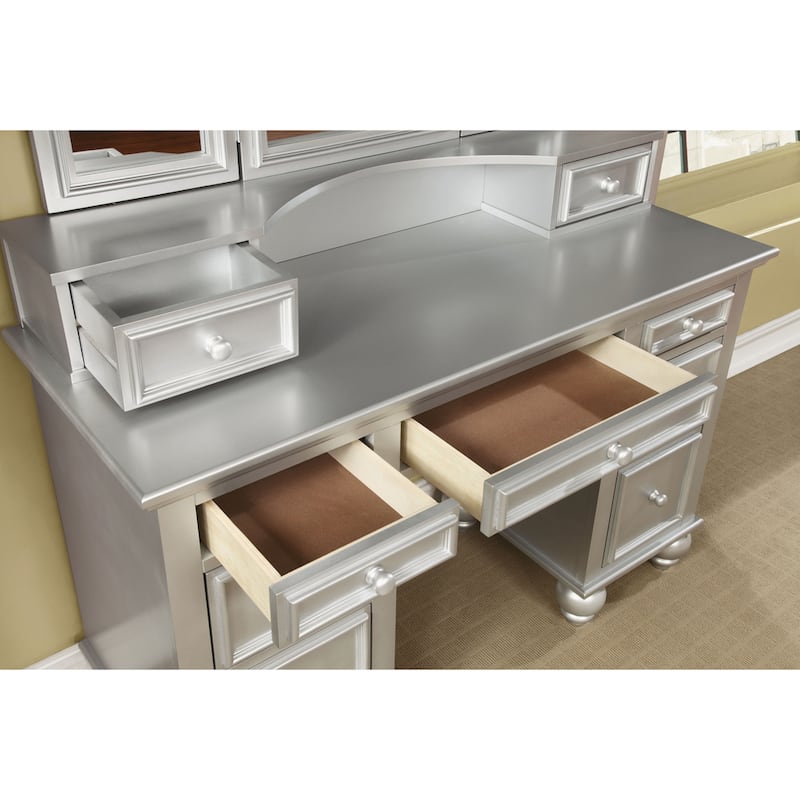 Boke Transitional Solid Wood 3-Piece Makeup Vanity Set with 3-side Mirror by Furniture of America