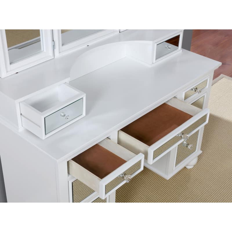 Furniture of America Nena Glam Wood 3-Piece Makeup Vanity Set with Tri-fold Mirror