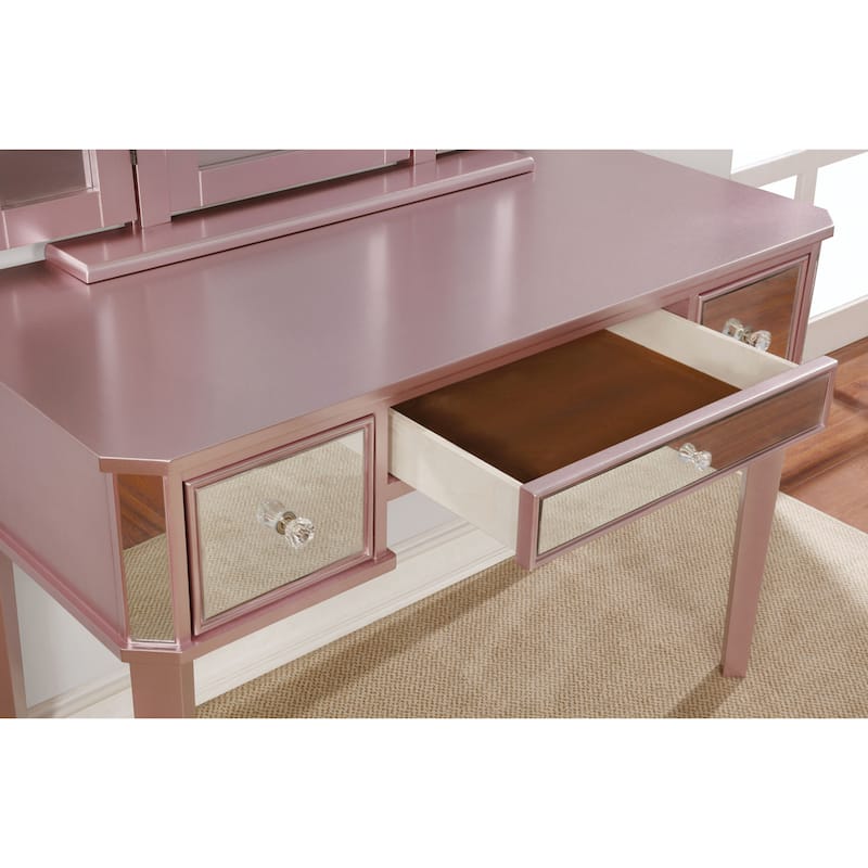 Furniture of America Doa Glam Solid Wood 3-Piece Makeup Vanity Set with Tri-fold Mirror