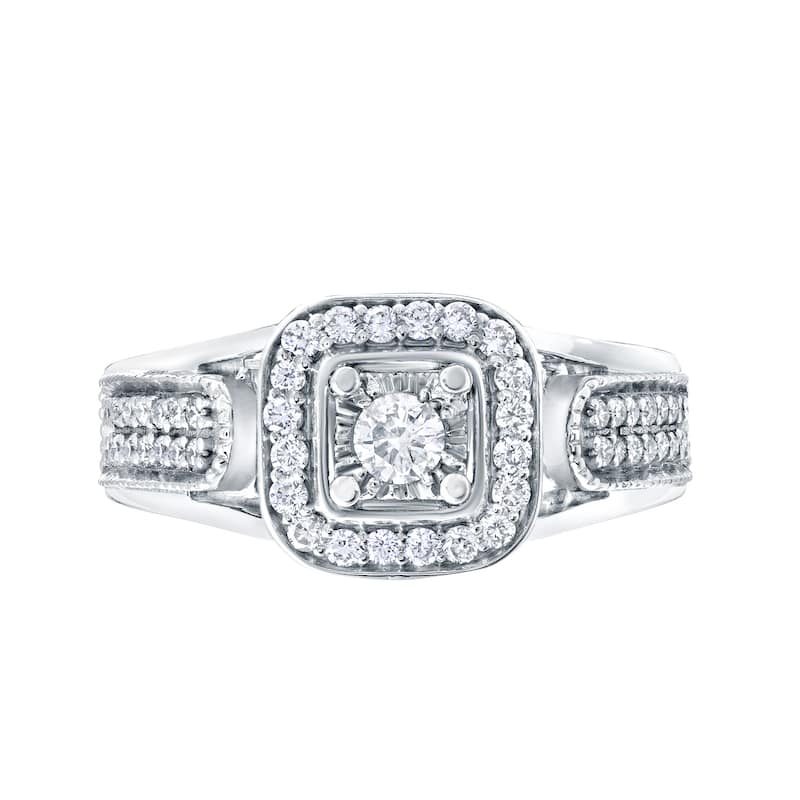 14k Gold 1/2ct TDW Halo Diamond Engagement Ring by Auriya (H-I, I1-I2)