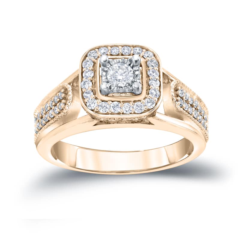 14k Gold 1/2ct TDW Halo Diamond Engagement Ring by Auriya (H-I, I1-I2)