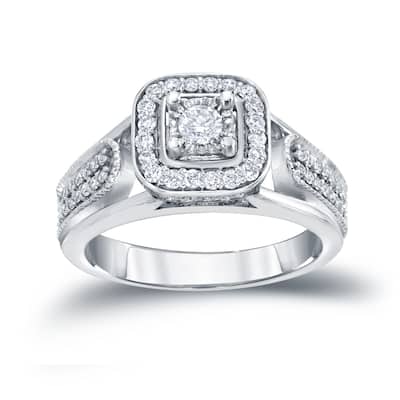 14k Gold 1/2ct TDW Halo Diamond Engagement Ring by Auriya (H-I, I1-I2)