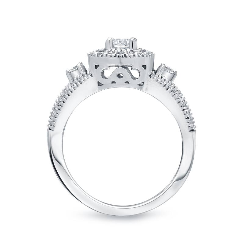 Auriya Unique 3-stone Diamond Halo Engagement Ring 3/5ct TDW 14k Gold (H-I, I1-I2)