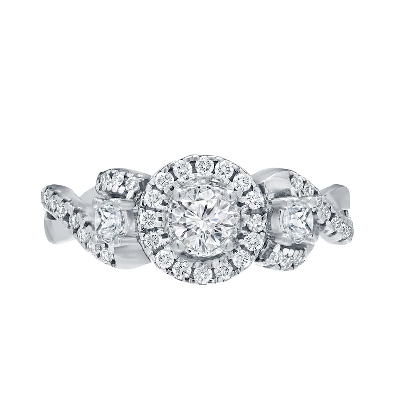 Auriya Unique 3-stone Diamond Halo Engagement Ring 3/5ct TDW 14k Gold (H-I, I1-I2)