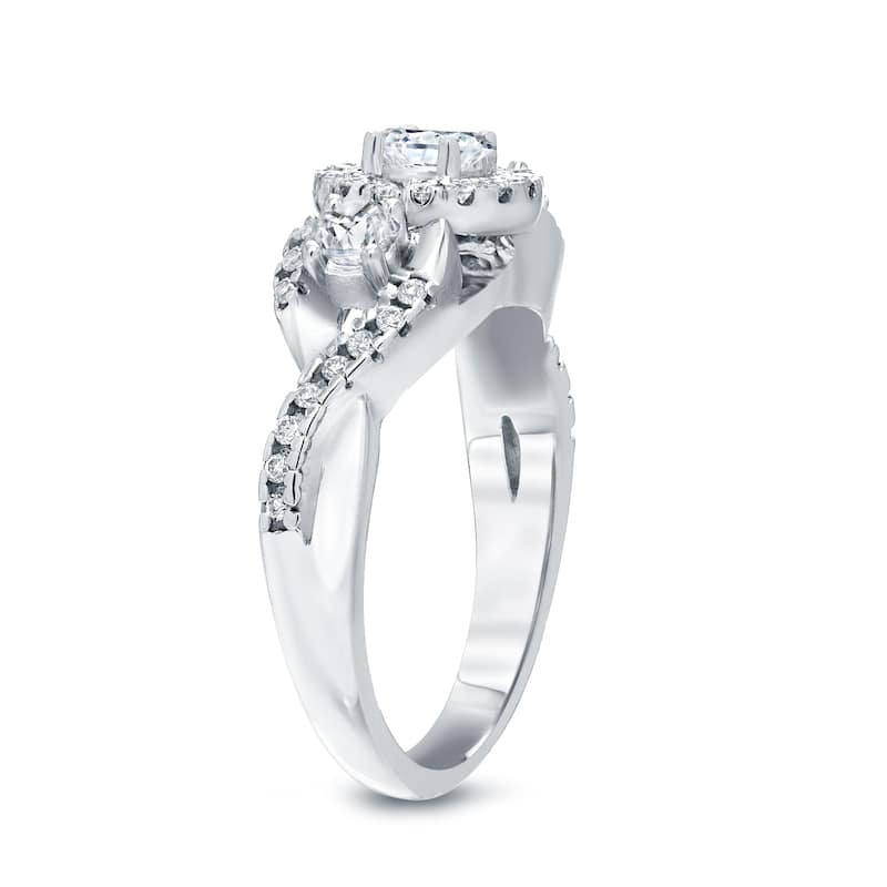 Auriya Unique 3-stone Diamond Halo Engagement Ring 3/5ct TDW 14k Gold (H-I, I1-I2)