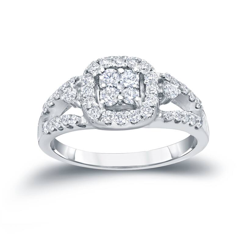 Auriya Modern 3/4ct TW Split Shank Diamond Halo Engagement Ring 14k Gold (H-I, I1-I2)