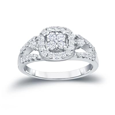 Auriya Modern 3/4ct TW Split Shank Diamond Halo Engagement Ring 14k Gold (H-I, I1-I2)