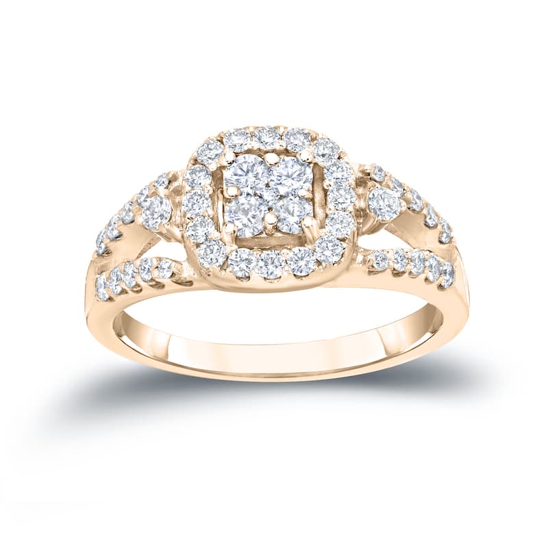 Auriya Modern 3/4ct TW Split Shank Diamond Halo Engagement Ring 14k Gold (H-I, I1-I2)