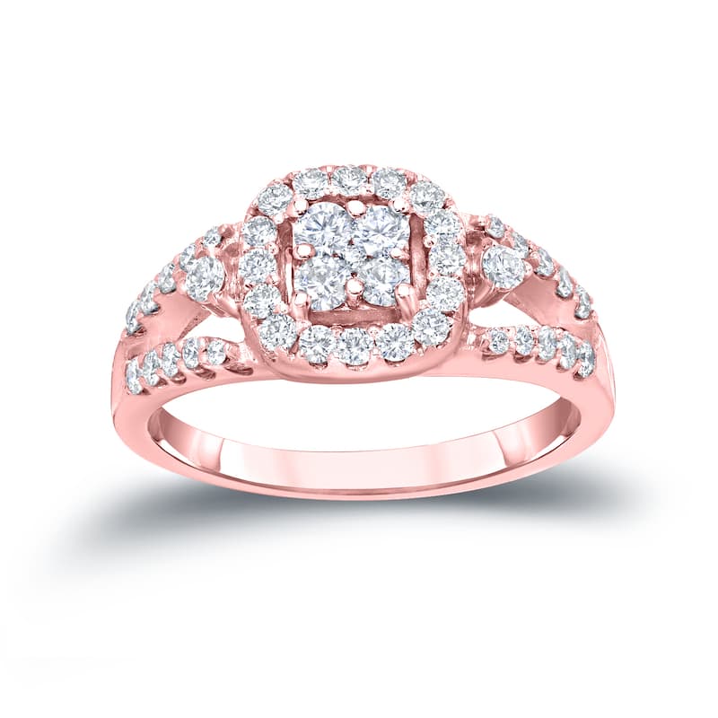 Auriya Modern 3/4ct TW Split Shank Diamond Halo Engagement Ring 14k Gold (H-I, I1-I2)