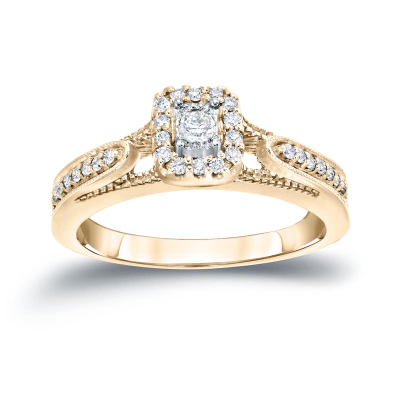 14k Gold 1/4ct TDW Halo Diamond Engagement Ring by Auriya (H-I, I1-I2)