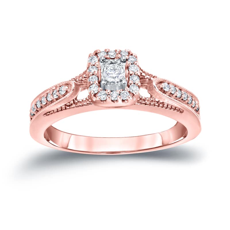 14k Gold 1/4ct TDW Halo Diamond Engagement Ring by Auriya (H-I, I1-I2)
