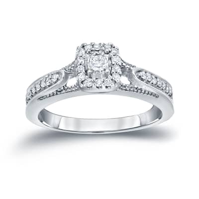 14k Gold 1/4ct TDW Halo Diamond Engagement Ring by Auriya (H-I, I1-I2)